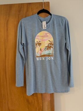 Ron Jon Light Blue Long Sleeve Tee with Pastel Surf Graphic
